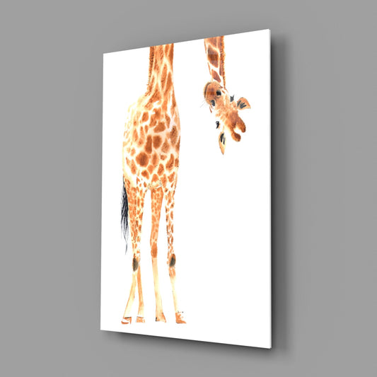 Playful Giraffe Watercolor Glass Wall Art