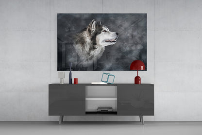 Husky Wolf Watercolor Glass Wall Art