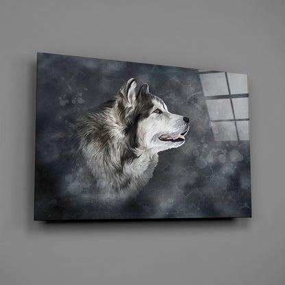 Husky Wolf Watercolor Glass Wall Art