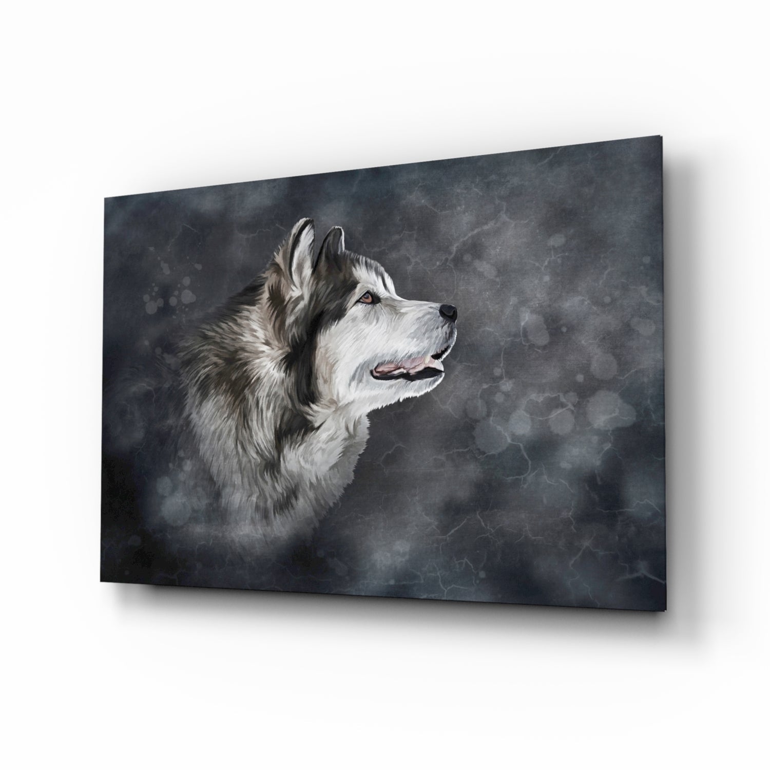 Husky wolf watercolor glass wall art print