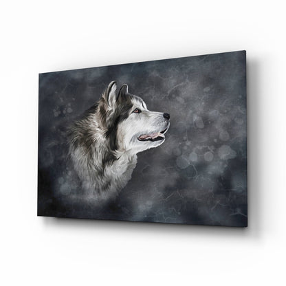 Husky wolf watercolor glass wall art print