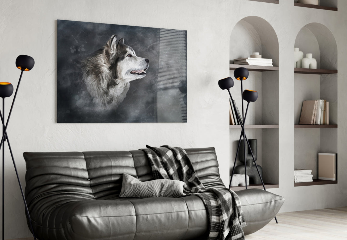 Husky Wolf Watercolor Glass Wall Art