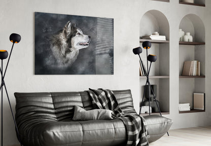 Husky Wolf Watercolor Glass Wall Art