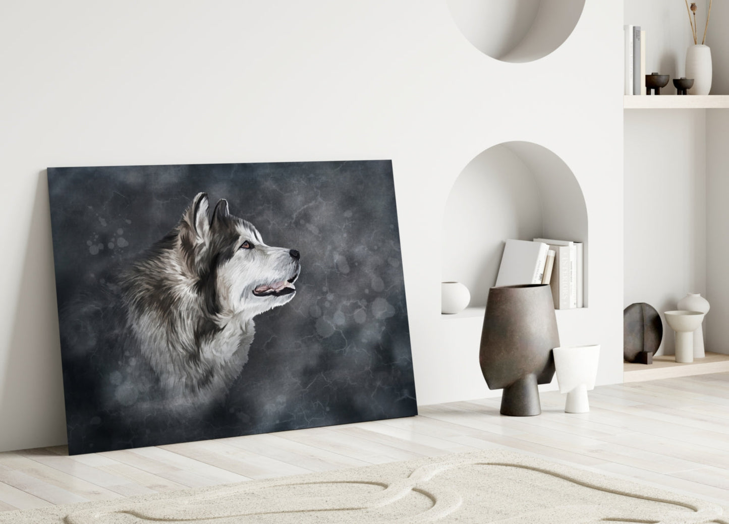 Husky Wolf Watercolor Glass Wall Art