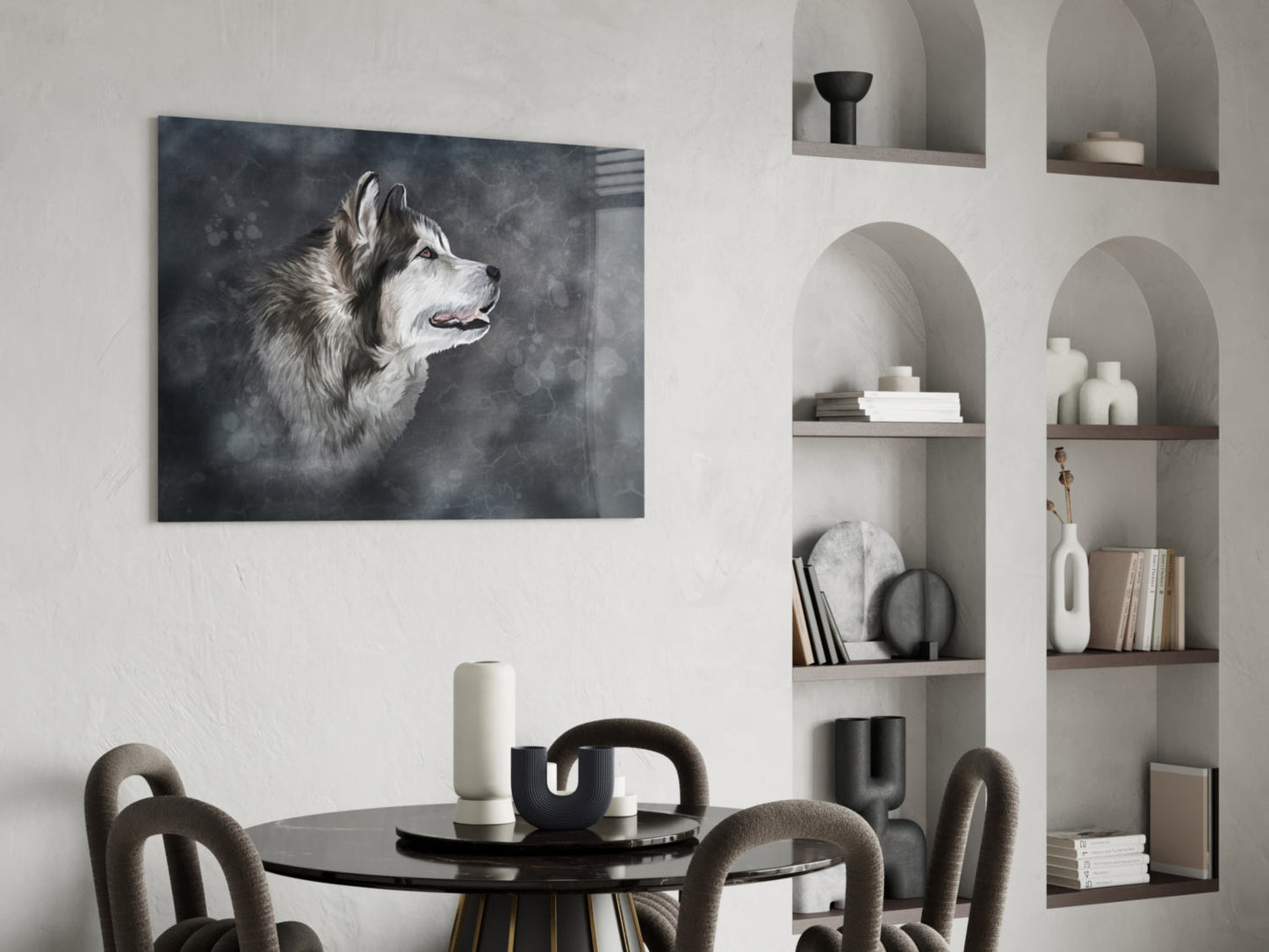 Husky Wolf Watercolor Glass Wall Art