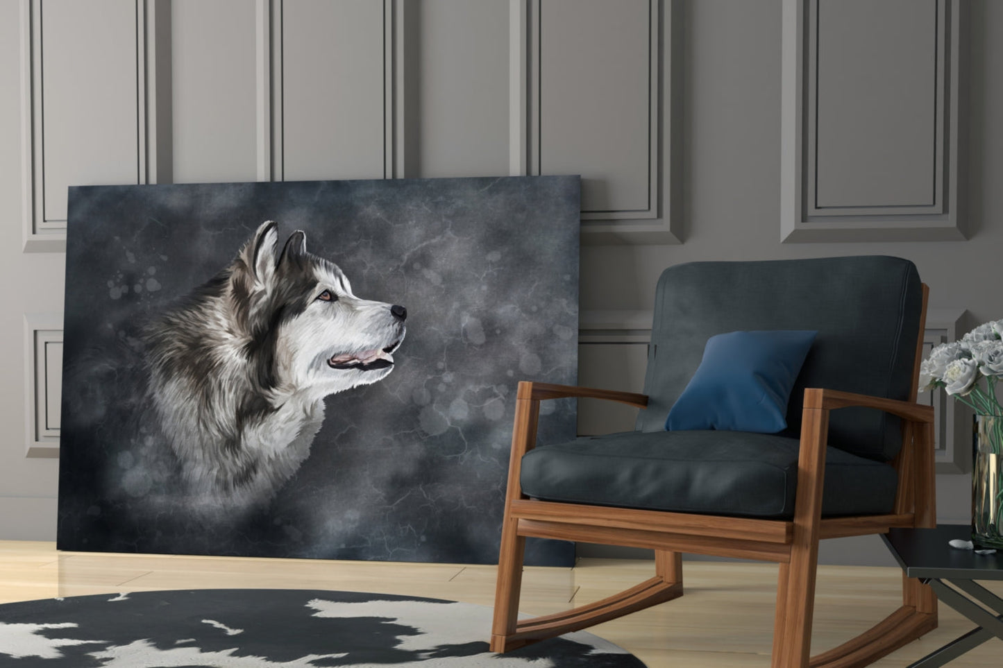 Husky Wolf Watercolor Glass Wall Art