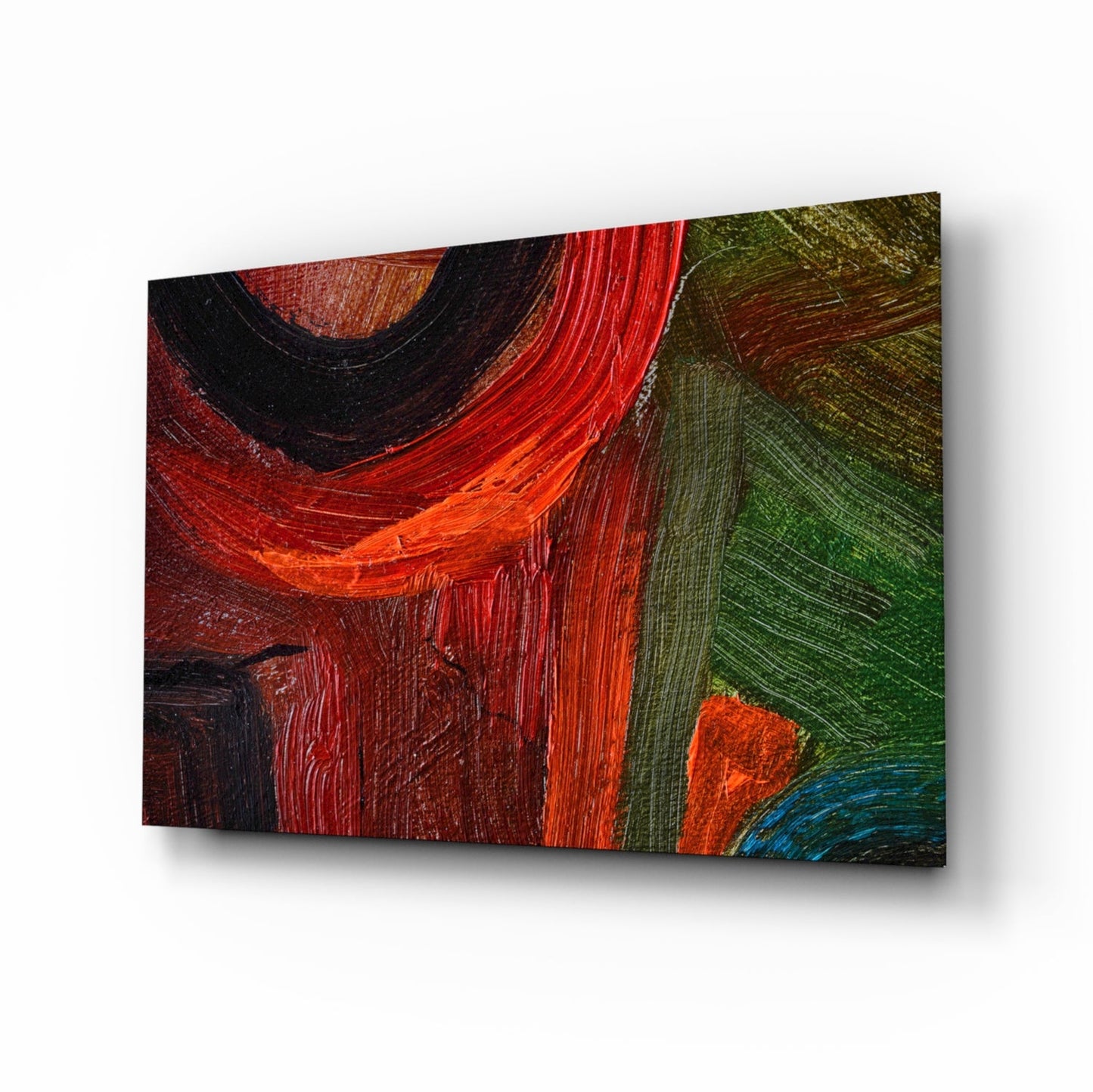 Red green oil brushstroke glass wall art
