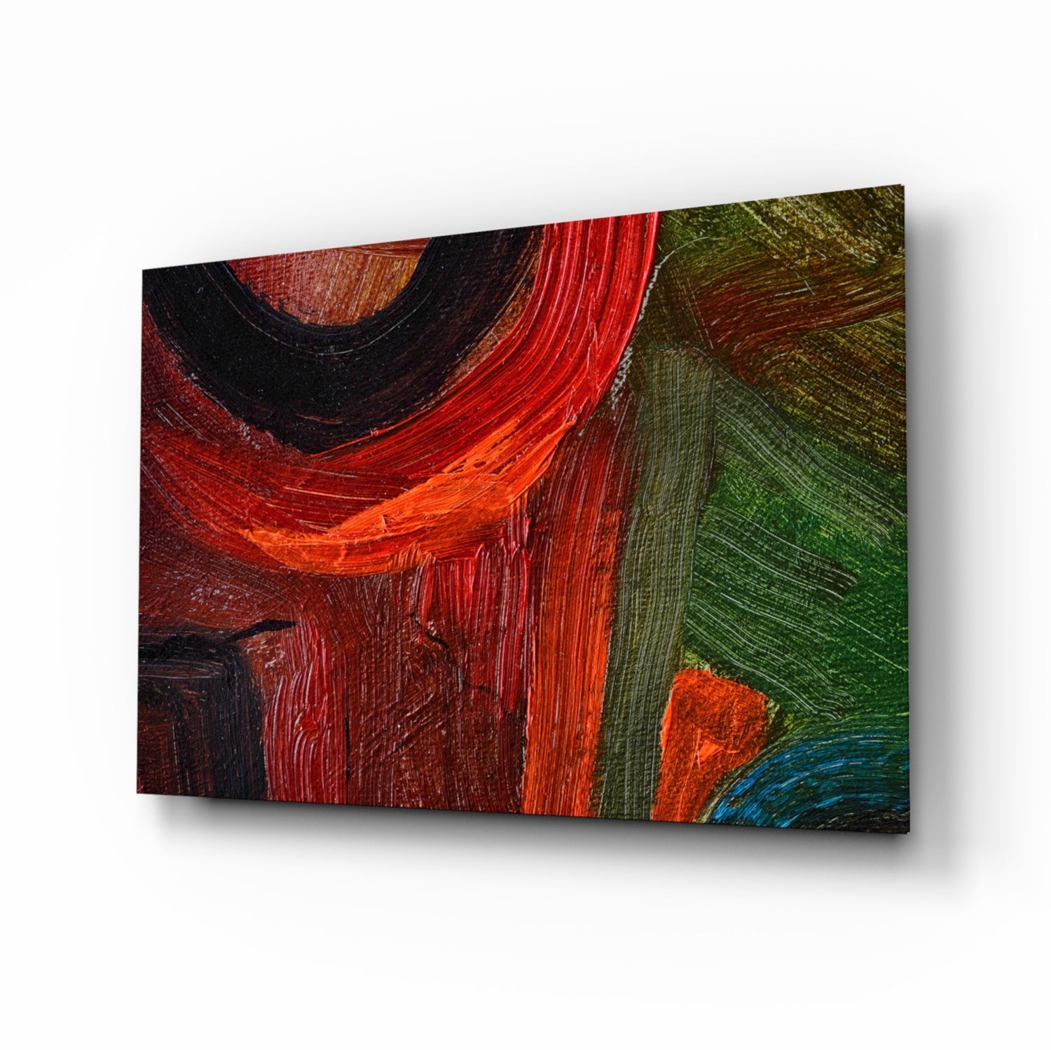 Red green oil brushstroke glass wall art
