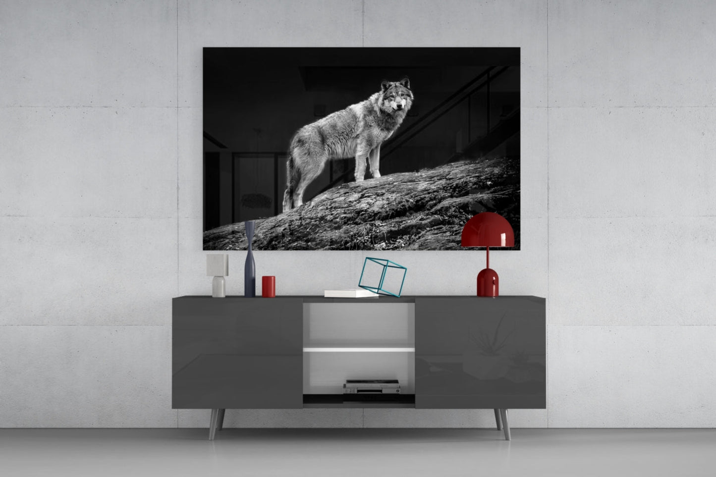 Wolf Glass Wall Art Black and White Print