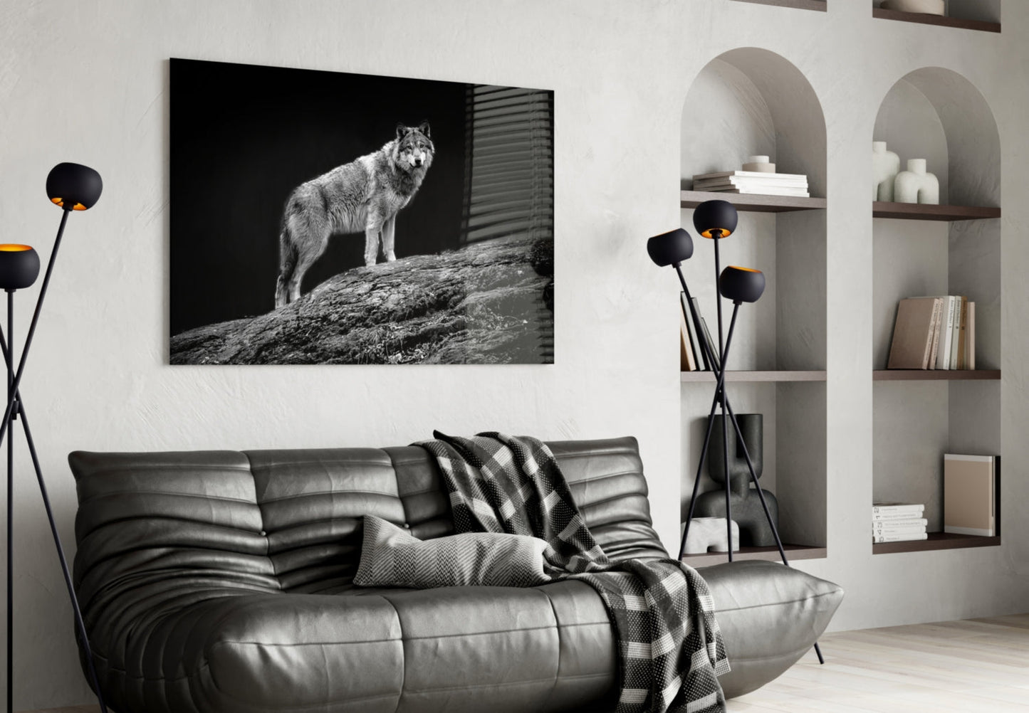 Wolf Glass Wall Art Black and White Print
