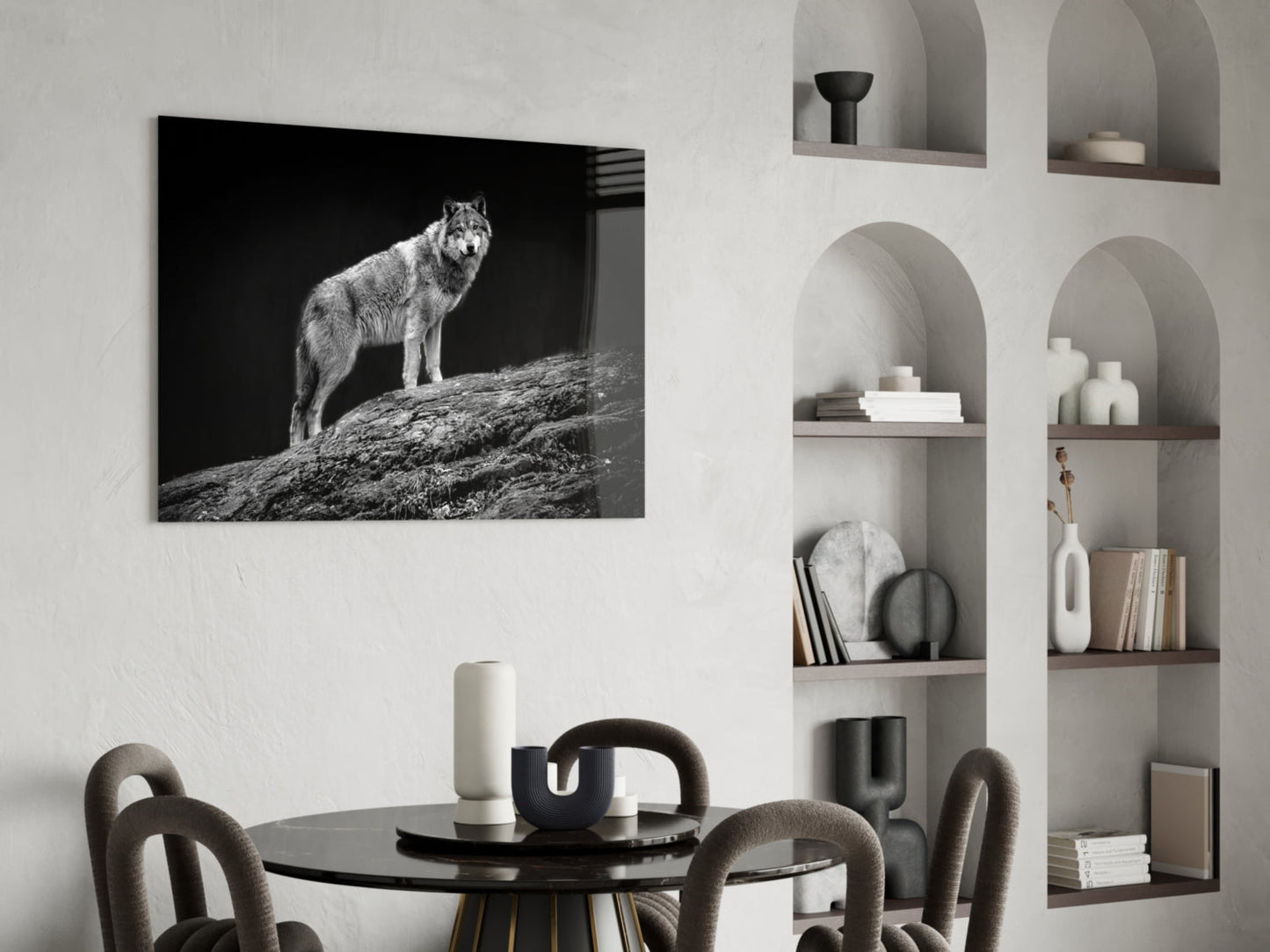 Wolf Glass Wall Art Black and White Print