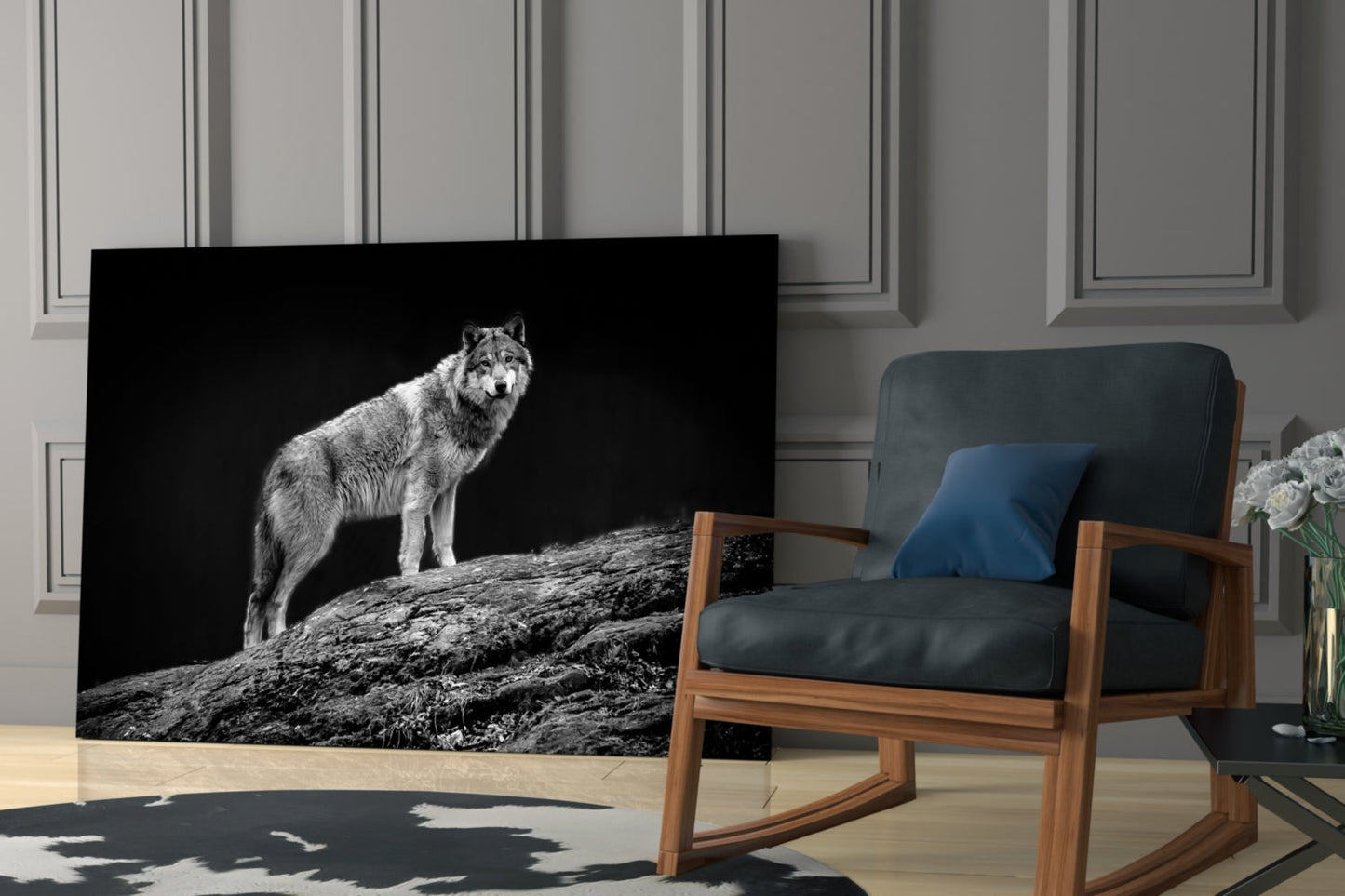 Wolf Glass Wall Art Black and White Print