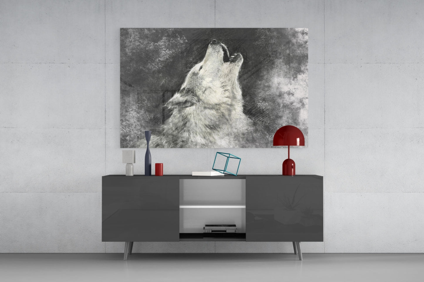 Wolf Glass Wall Art - Howling Charcoal Portrait