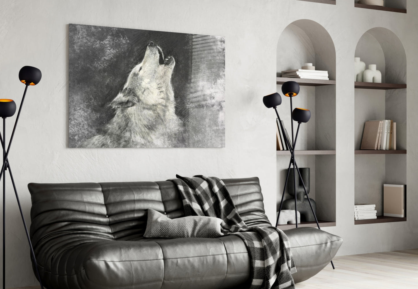 Wolf Glass Wall Art - Howling Charcoal Portrait