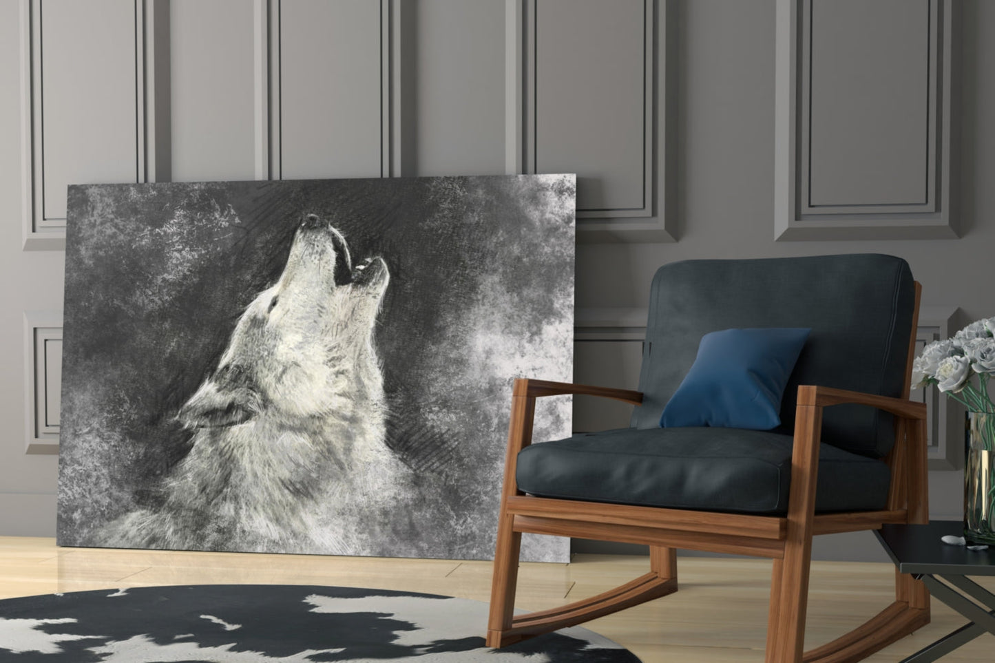 Wolf Glass Wall Art - Howling Charcoal Portrait