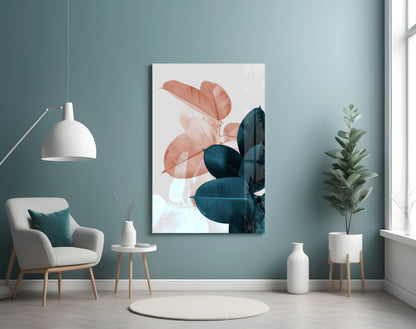 Teal Rubber Plant Leaves Glass Wall Art