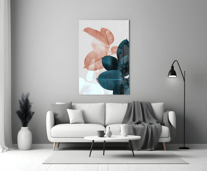 Teal Rubber Plant Leaves Glass Wall Art