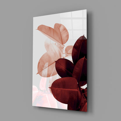 Burgundy Rubber Leaves Glass Wall Art