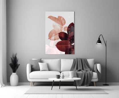 Burgundy Rubber Leaves Glass Wall Art