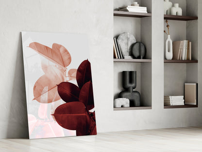 Burgundy Rubber Leaves Glass Wall Art