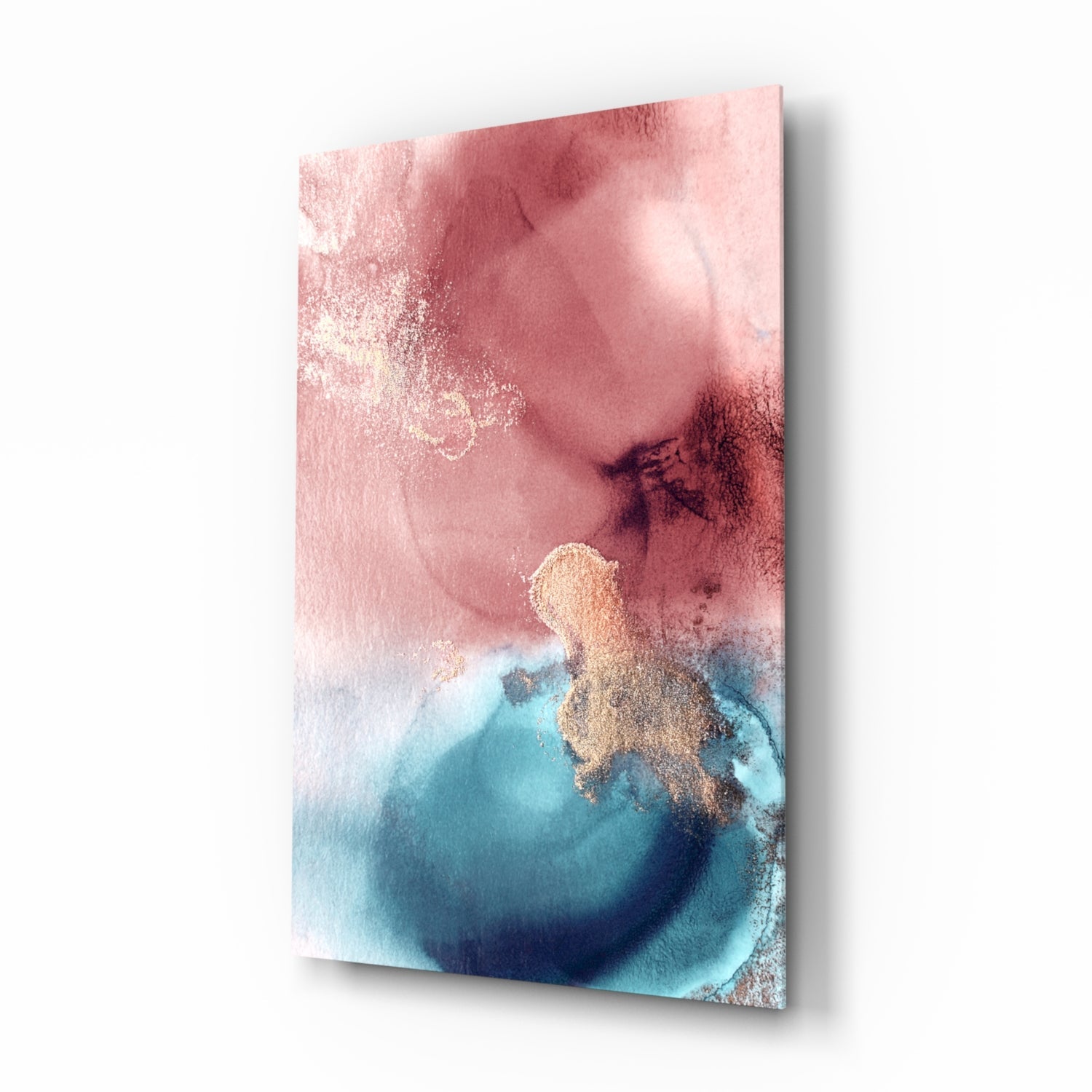 Rose Gold Ink abstract glass wall art panel