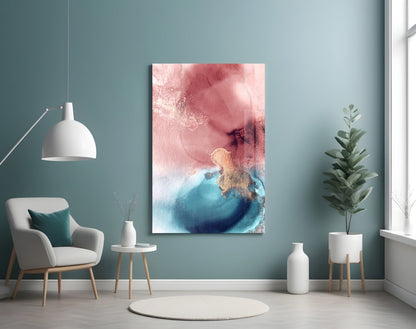 Rose Gold Ink Abstract Glass Wall Art