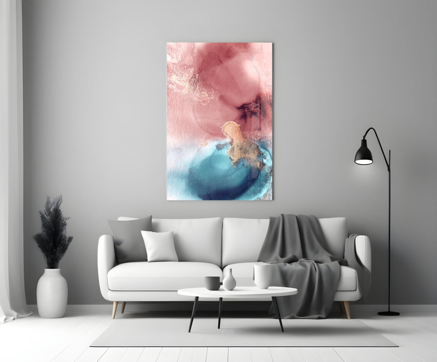 Rose Gold Ink Abstract Glass Wall Art