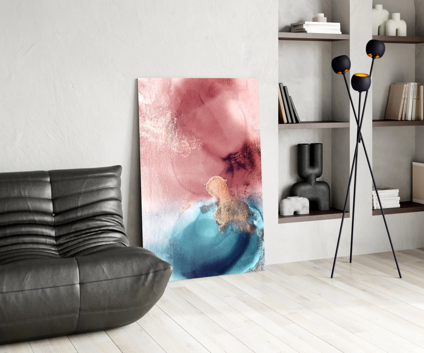 Rose Gold Ink Abstract Glass Wall Art