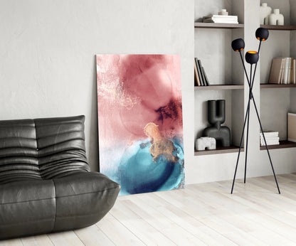 Rose Gold Ink Abstract Glass Wall Art