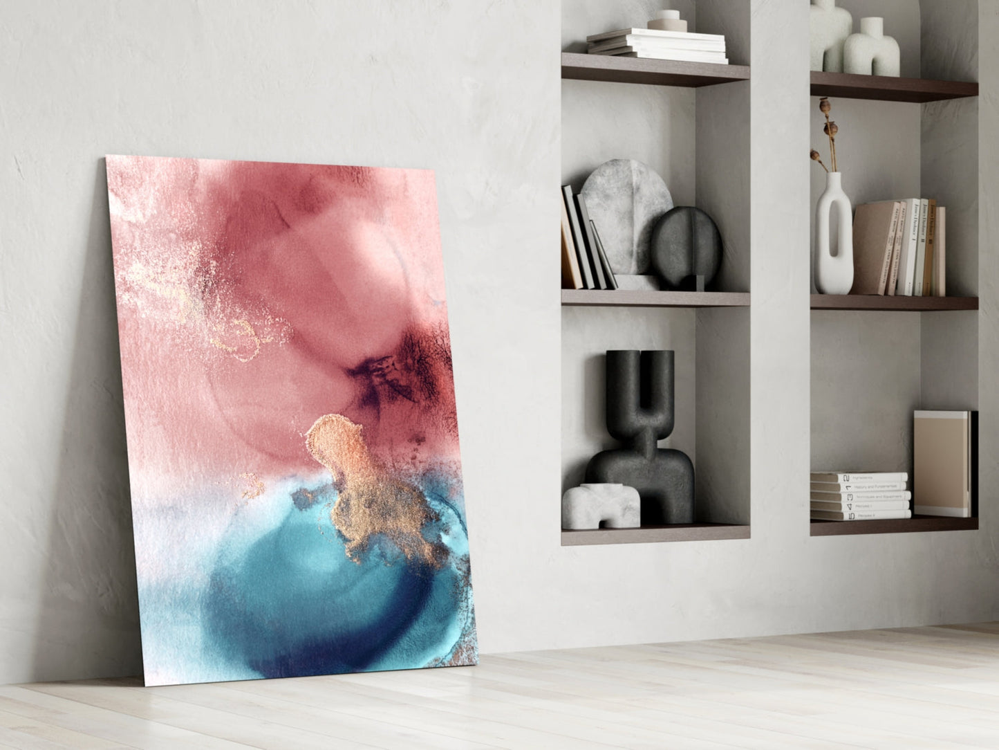 Rose Gold Ink Abstract Glass Wall Art