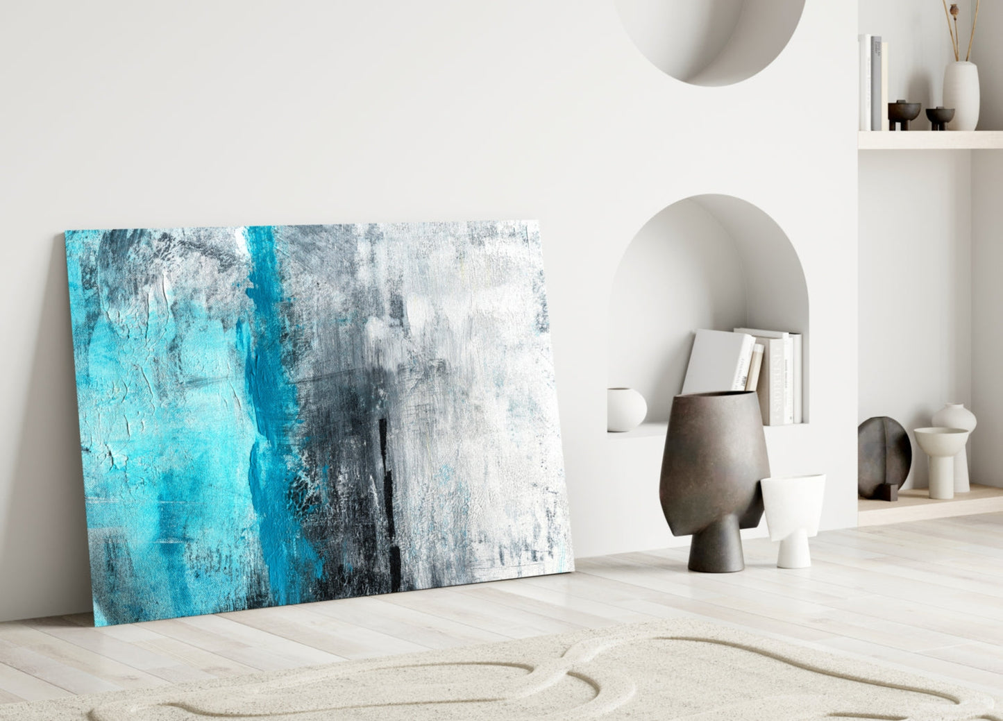 Turquoise Color Block Glass Wall Art