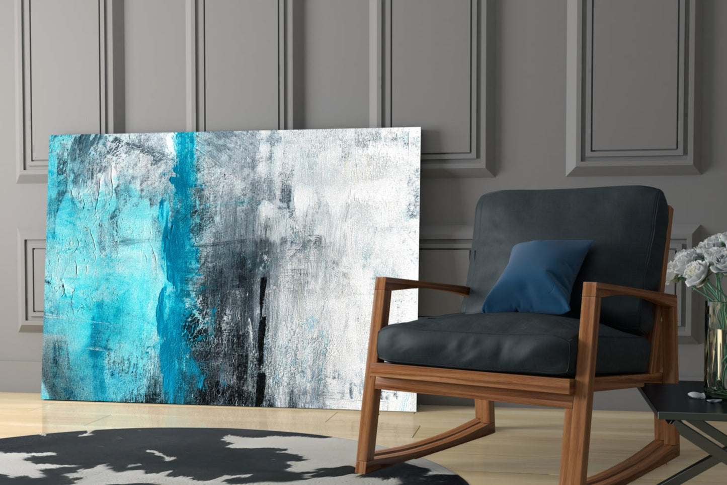 Turquoise Color Block Glass Wall Art