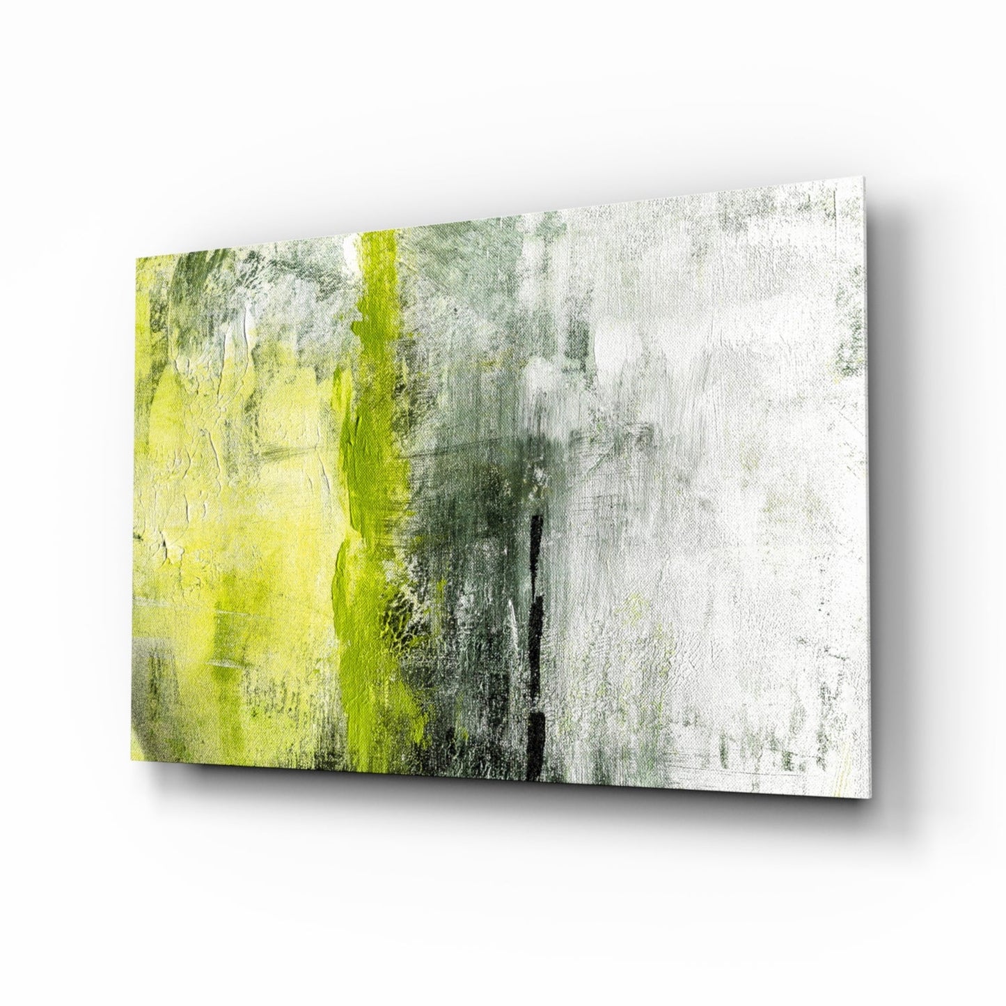 Lime Color Block Glass Wall Art in lime and stone tones