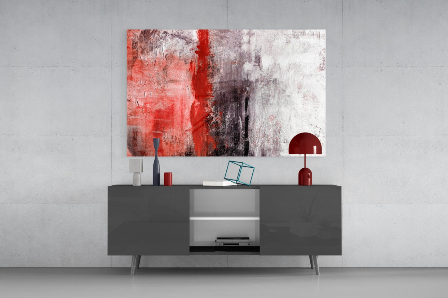 Crimson Color Block Glass Wall Art