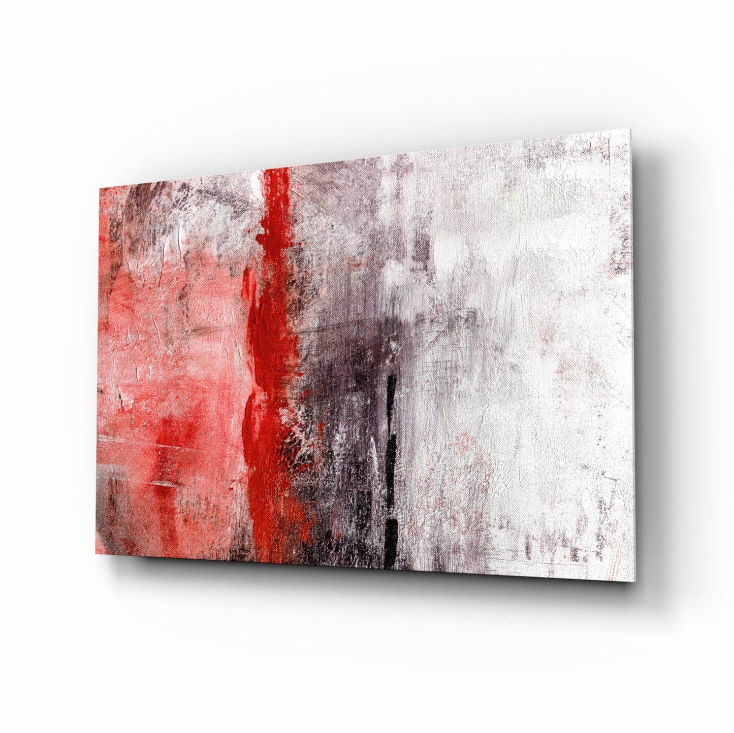 Crimson Color Block Glass Wall Art in crimson and stone tones