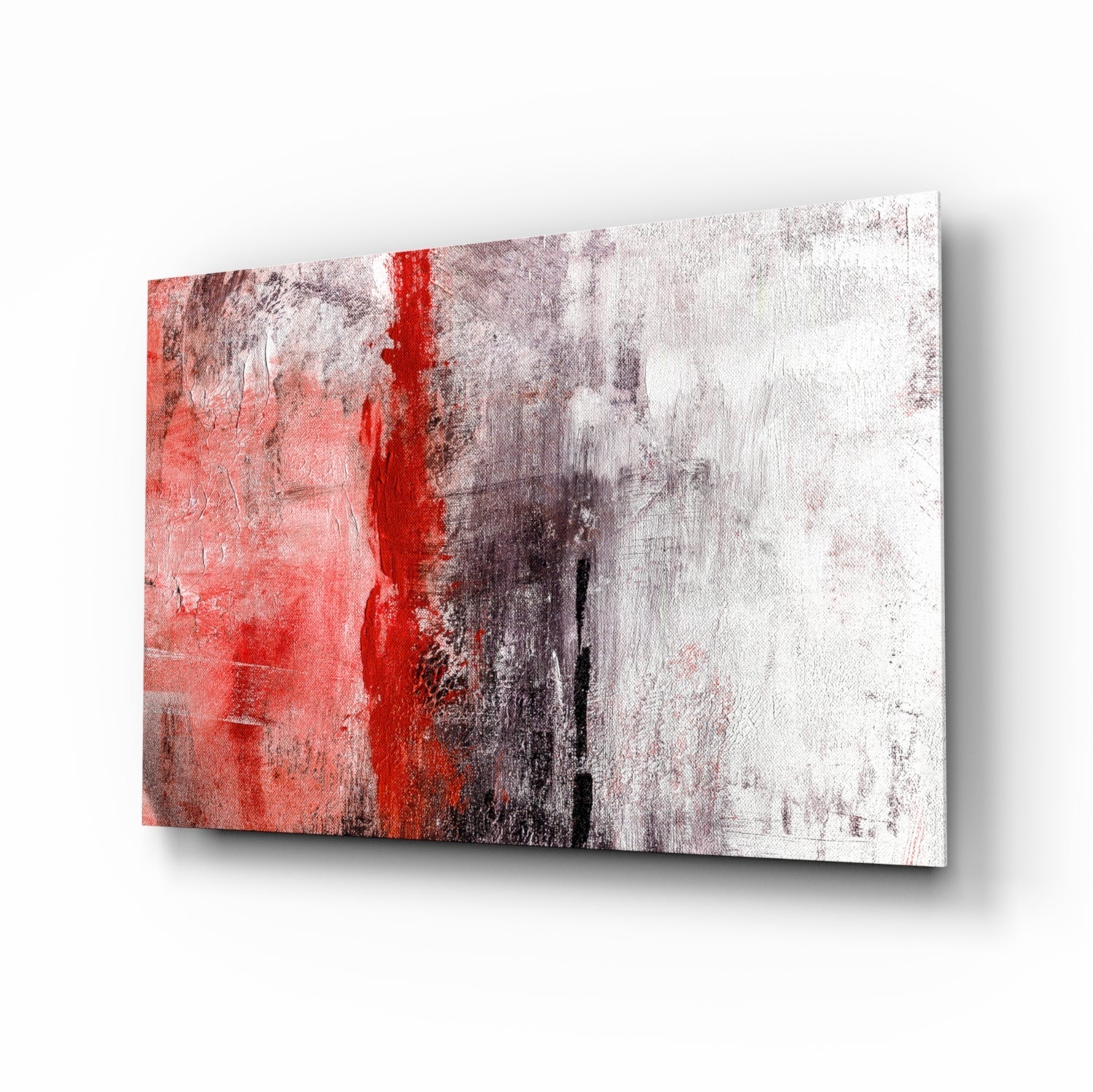 Crimson Color Block Glass Wall Art in crimson and stone tones