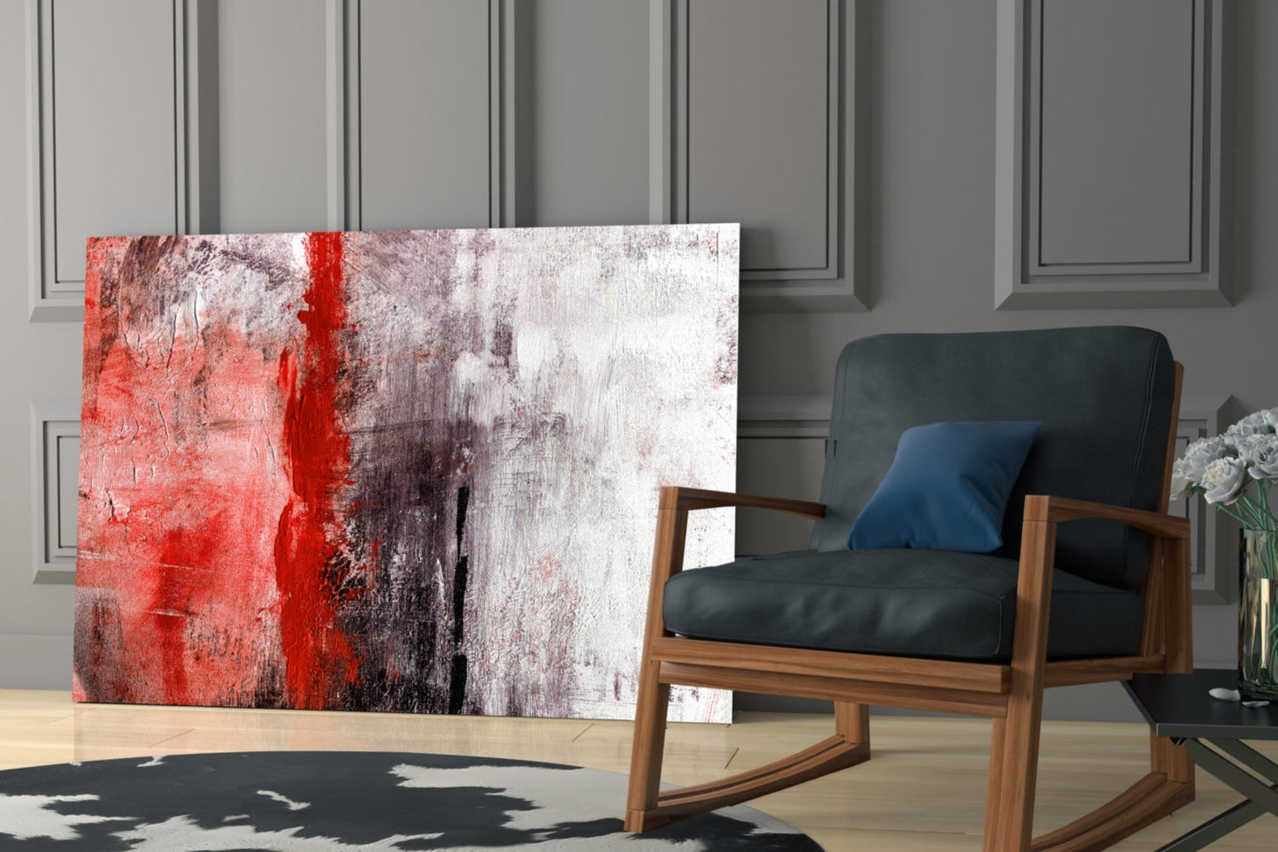 Crimson Color Block Glass Wall Art