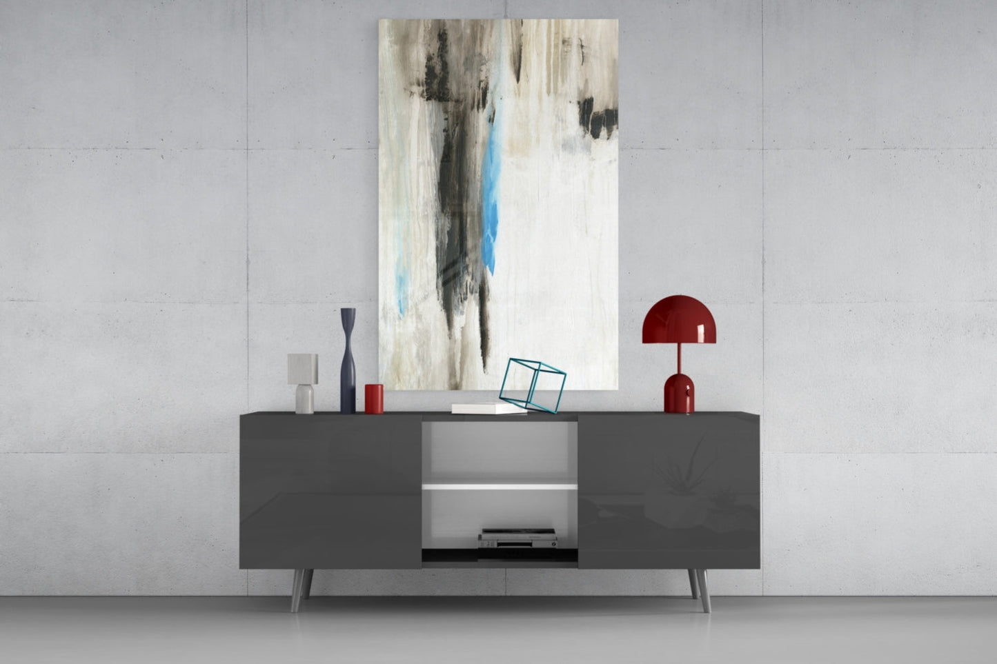 Charcoal Column Abstract Glass Wall Art
