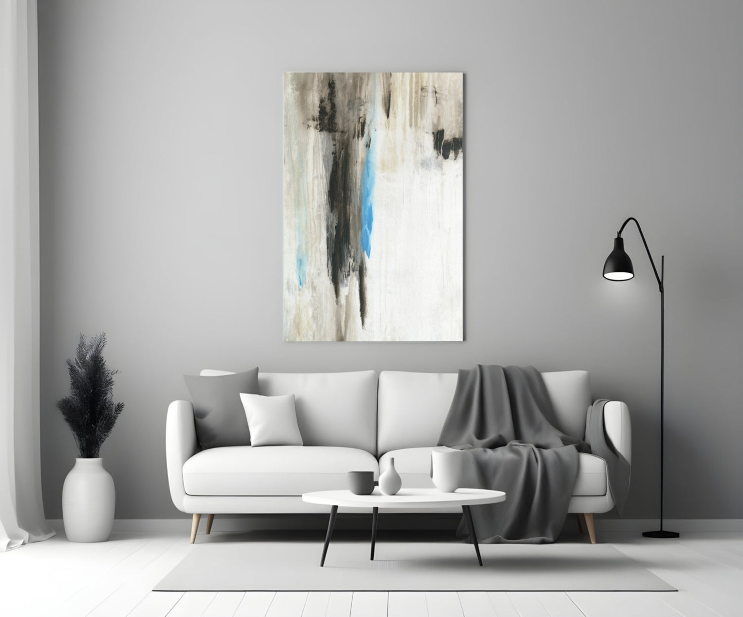 Charcoal Column Abstract Glass Wall Art