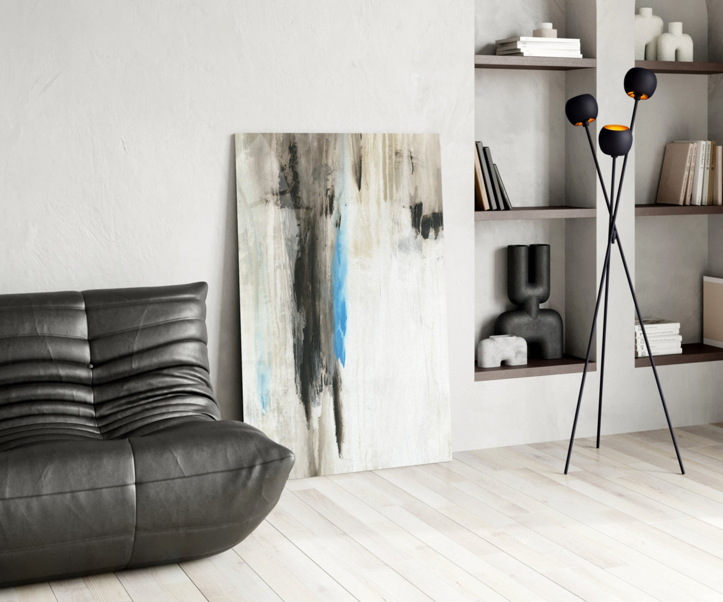 Charcoal Column Abstract Glass Wall Art