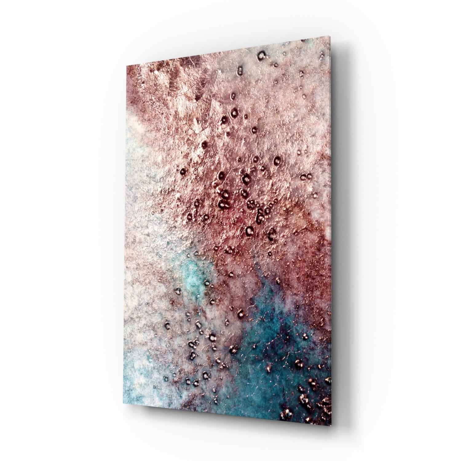 Rose Copper Geode Glass Wall Art in rose-copper and teal tones