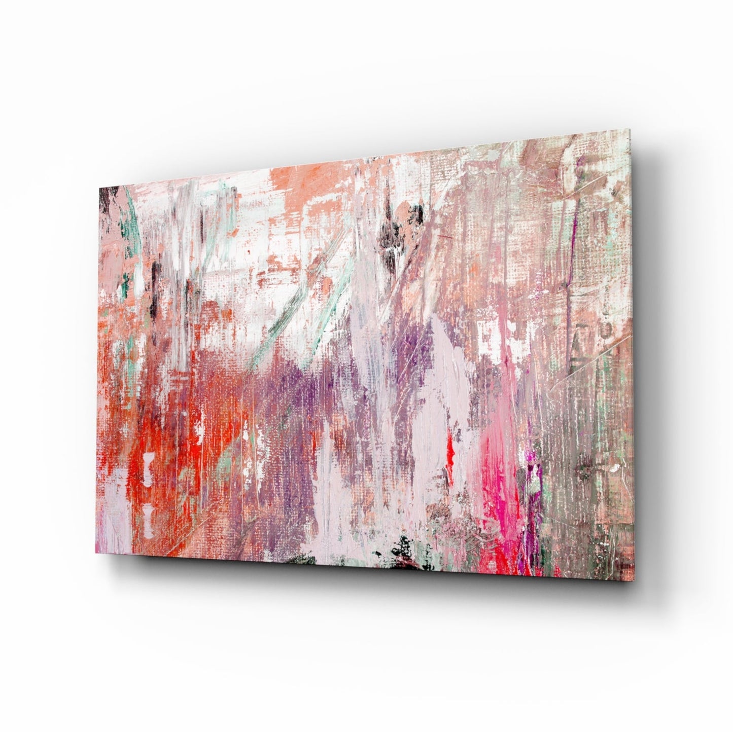 Coral Lavender Abstract Glass Wall Art in coral and lavender tones