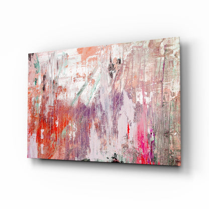 Coral Lavender Abstract Glass Wall Art in coral and lavender tones
