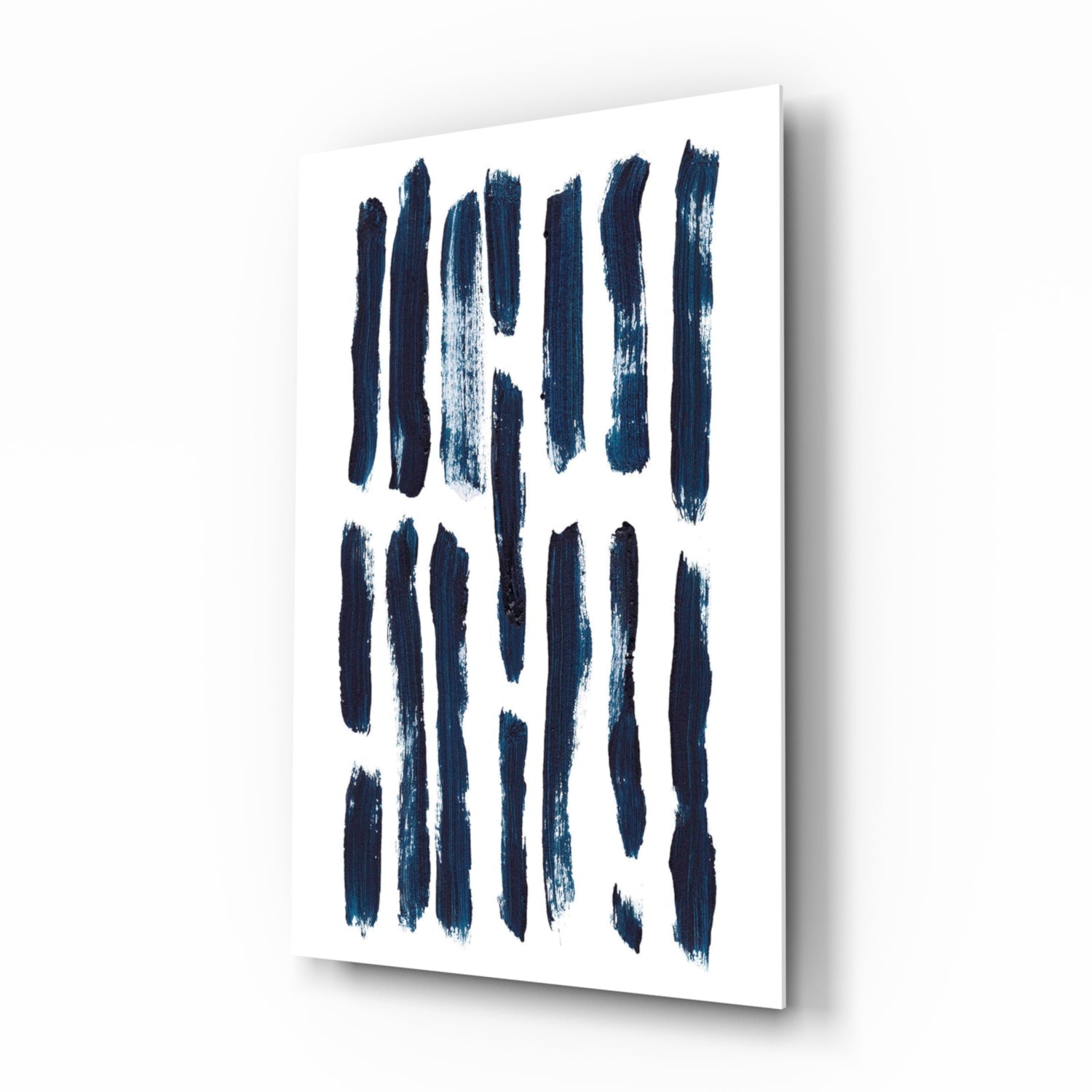 Vertical Navy Brush Bars abstract glass wall art