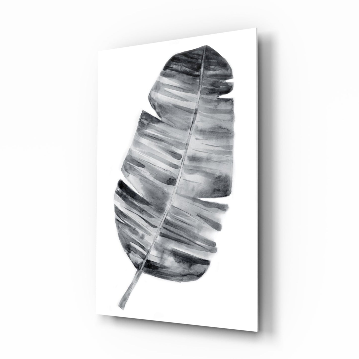 Monochrome banana leaf glass wall art