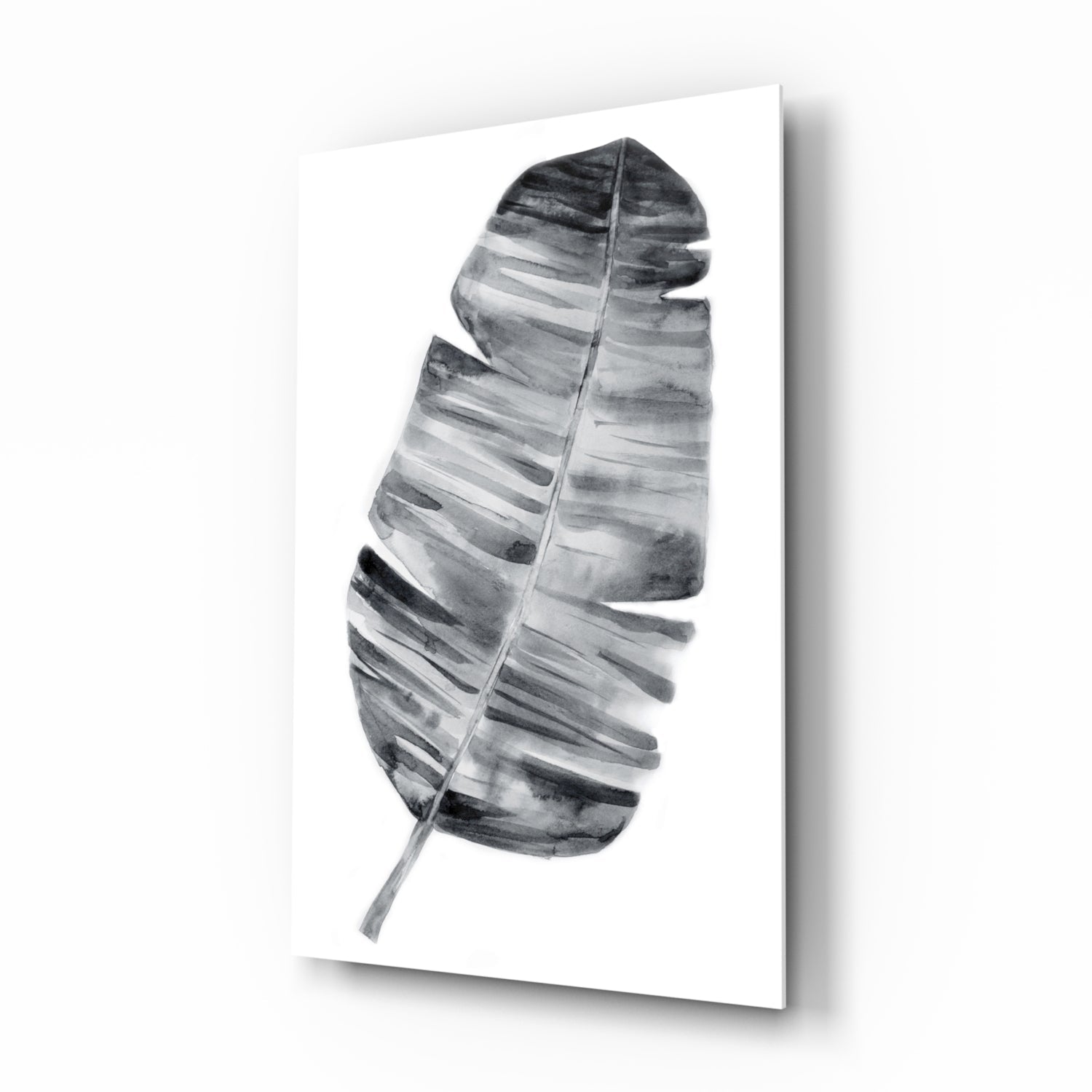 Monochrome banana leaf glass wall art