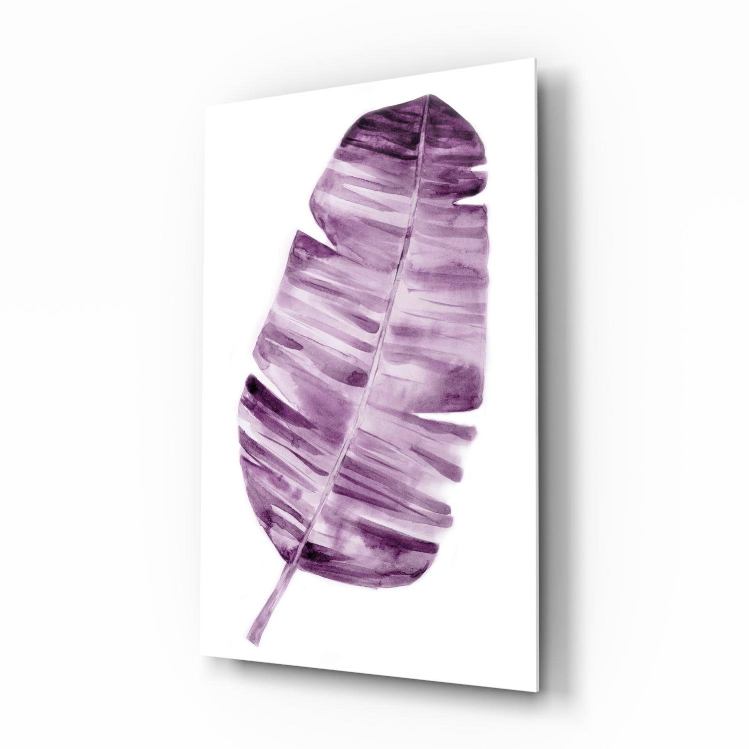 Purple watercolor banana leaf glass wall art