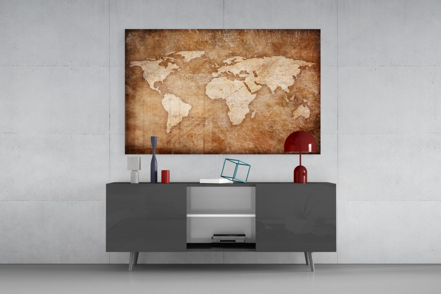 Vintage World Map Glass Wall Art