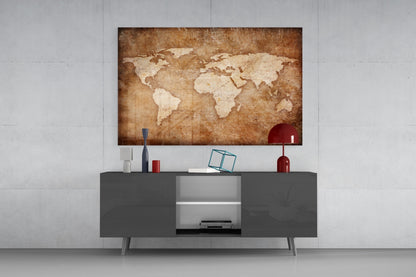 Vintage World Map Glass Wall Art