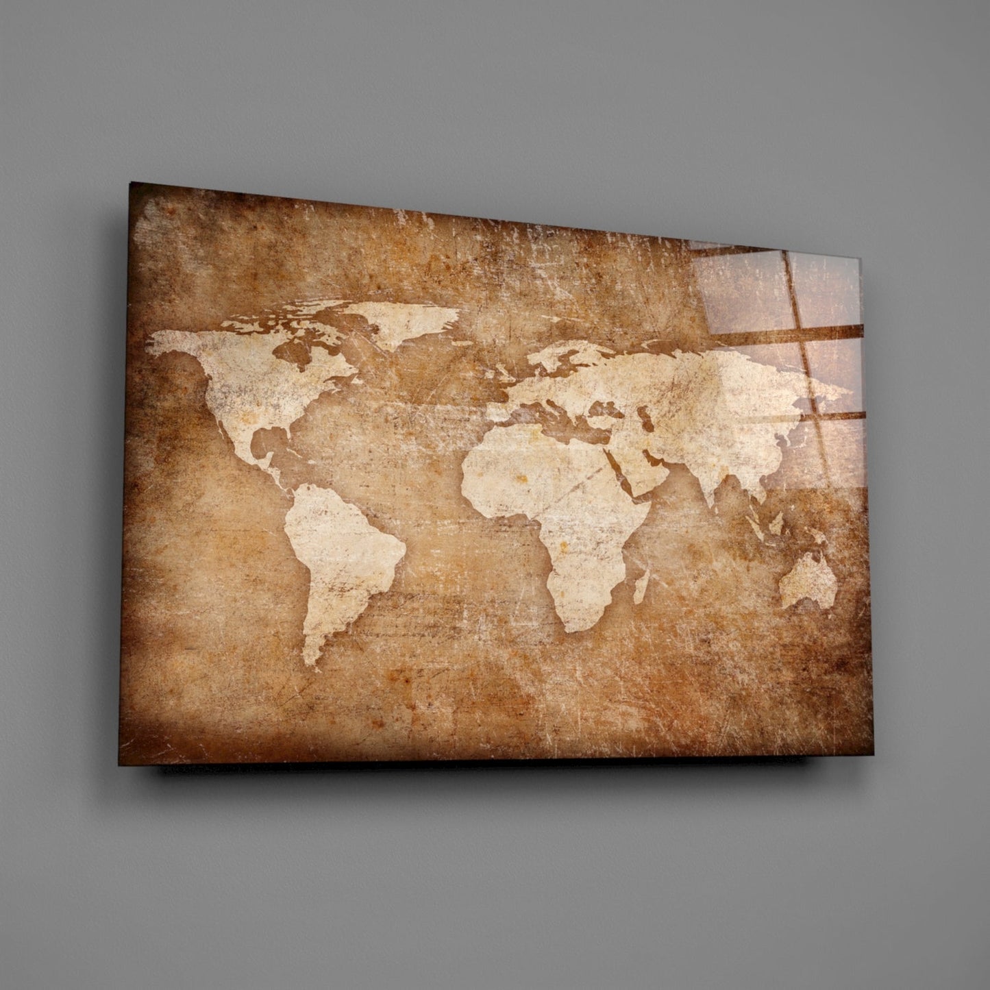Vintage World Map Glass Wall Art
